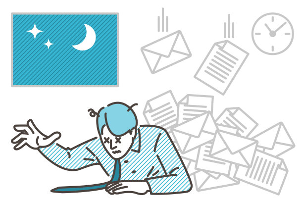 男性商务人士，因工作过度而加班至深夜【矢量插图素材】图片下载