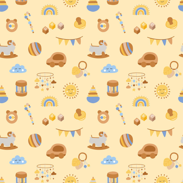 可爱的新生儿无缝图案宝宝淋浴和性别党在手绘风格。分娩设计海报，邀请，剪贴簿。图片下载