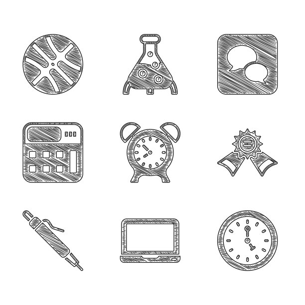 设定闹钟笔记本电脑时钟奖牌笔图片下载