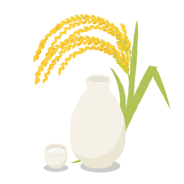 矢量插图清酒和稻穗。图片下载