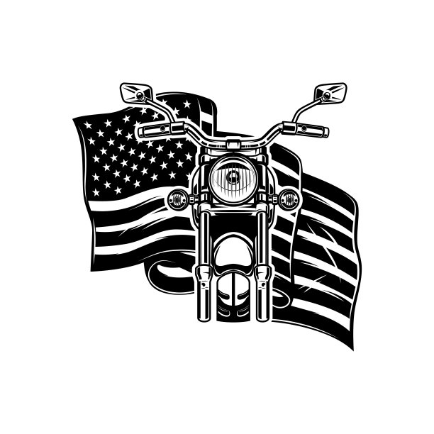 美国国旗背景上的摩托车插图。设计元素的海报，卡片，横幅，标志。矢量图图片下载