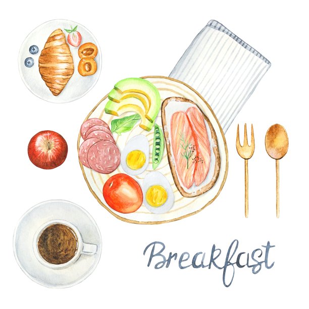 健康的早餐。水彩插图图片下载