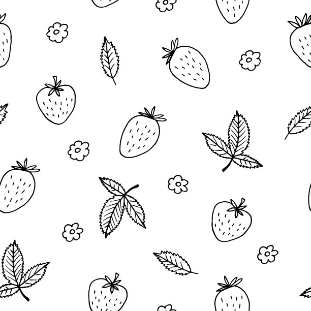 草莓无缝模式。手绘插图在涂鸦风格。极简主义。壁纸，背景纸，纺织品，浆果水果夏季食品图片下载