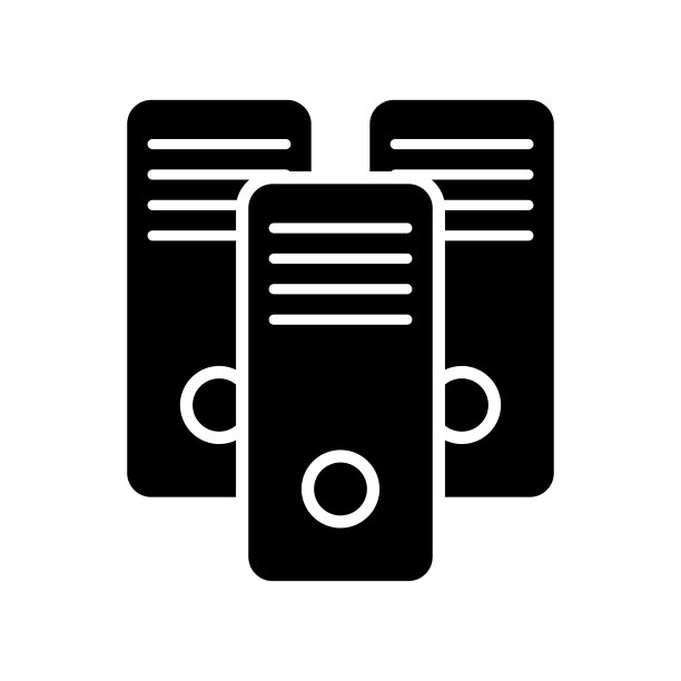 三个垂直服务器剪影图标。托管和数据存储。向量。图片下载