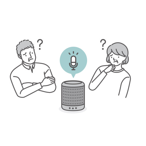 看到人工智能音箱时感到不安的老一代(男性和女性)图片下载