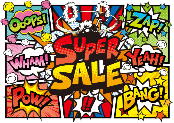 为店铺促销制作的美式漫画风格的英文POP套装图片下载