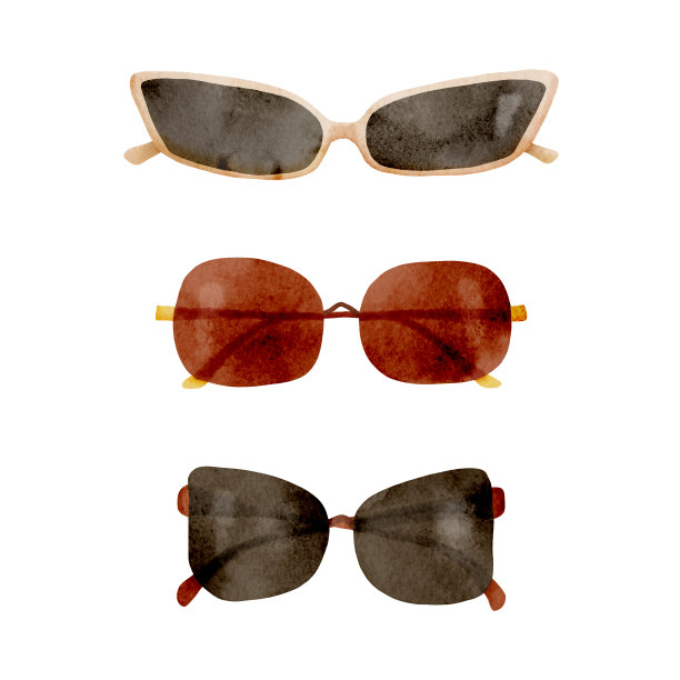 水彩太阳镜。手绘时尚夏季配件孤立在白色背景。海滩时尚。太阳防护眼镜。时尚的眼镜与深色镜片插图。图片下载