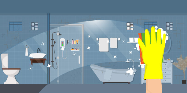 手戴黄手套沾海绵洗脏图片下载