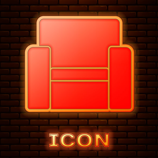 发光的霓虹灯电影椅子图标孤立的砖图片下载