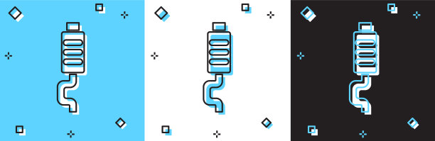 设置汽车消声器图标孤立的蓝色和白色图片下载