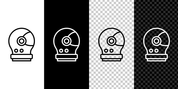 设置线宇航员头盔图标孤立在黑色图片下载