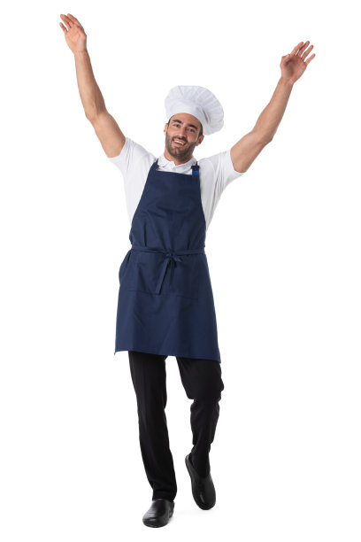 穿着制服的快乐厨师举起手臂图片下载