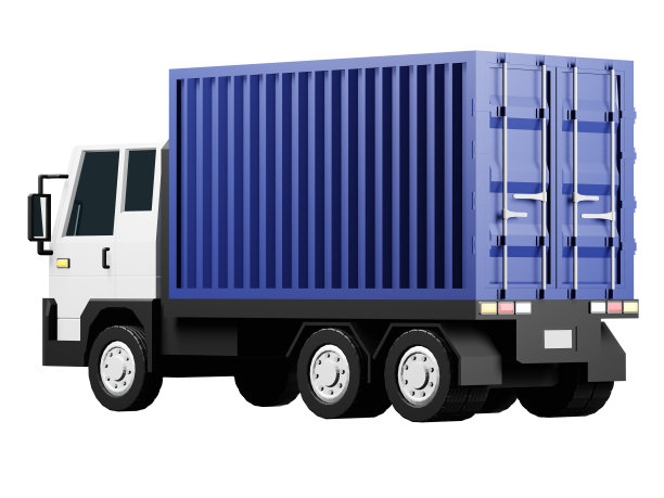 10轮集装箱货车，蓝色集装箱隔离在白色背景上，剪切路径渲染3D渲染图片下载