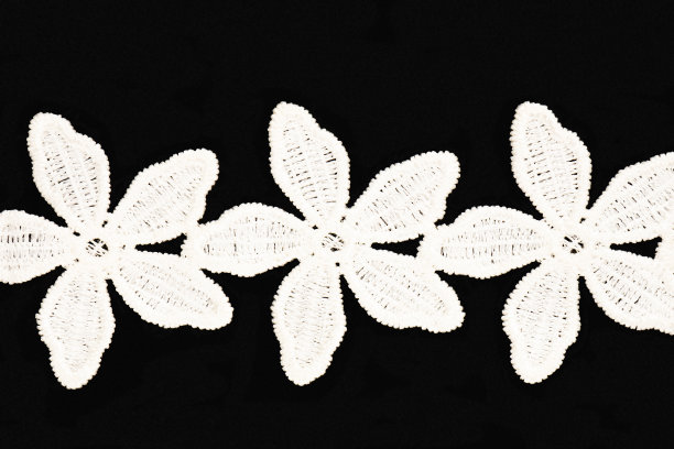 白色花边在黑色背景星星形状孤立。缝纫的概念图片下载