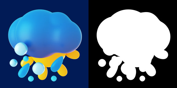 部分多云，雪和雨3d图标剪辑路径图片下载