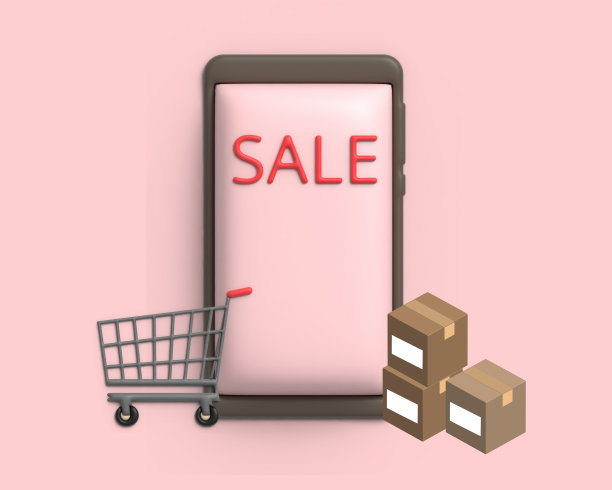 3D插画网上购物与手机与购物车和销售日购买图片下载