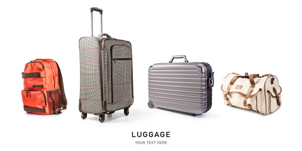 行李箱，背包和旅行袋设置在白色背景图片下载