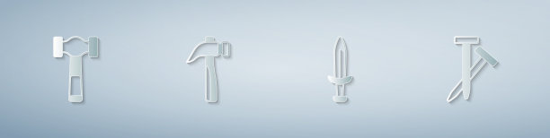 设置锤中世纪剑和金属钉子图片下载