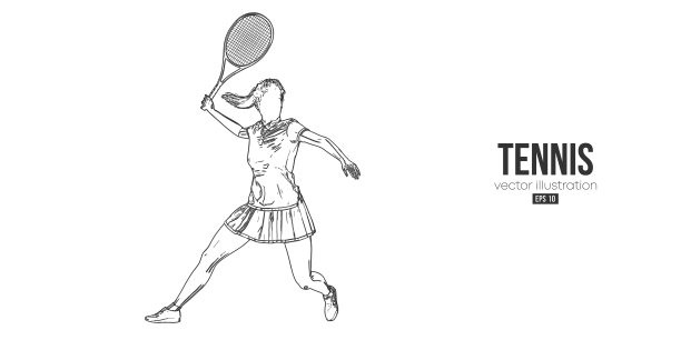 一个网球运动员在白色背景上的抽象剪影。网球运动员用球拍击球。矢量图图片下载