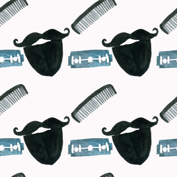 理发和理发工具的水彩图案。图片下载