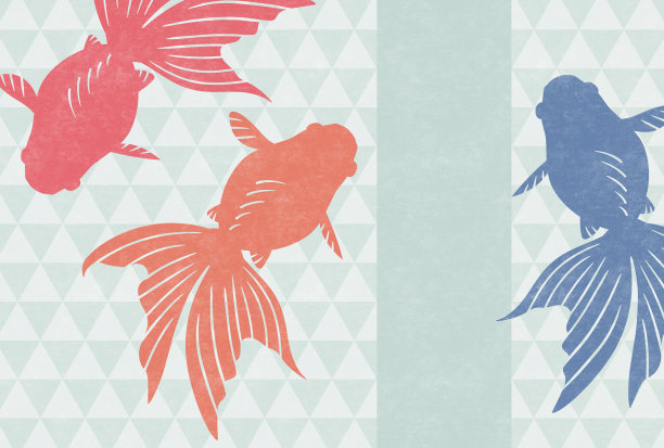 夏日贺卡，复古金鱼图片下载