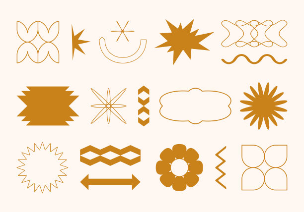 极简风格的简单几何设计元素向量集合。贴片，箭头，贴纸，图标，符号，徽章模板的品牌，社交媒体，工匠产品，印刷，包装，标志图片下载