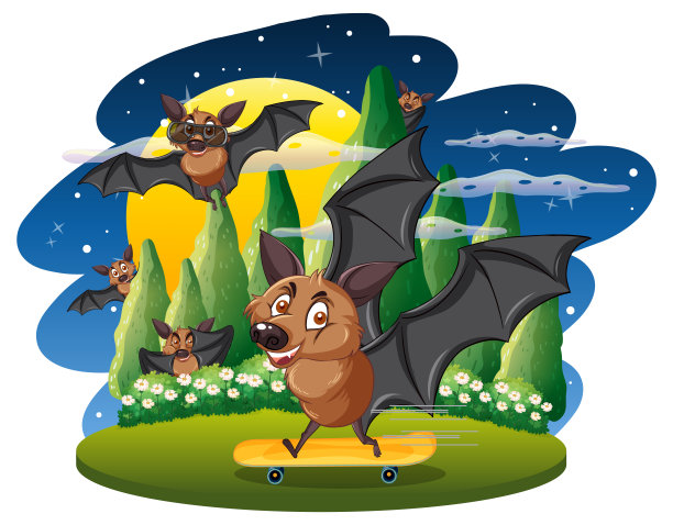 卡通风格的蝙蝠群孤立的场景图片下载