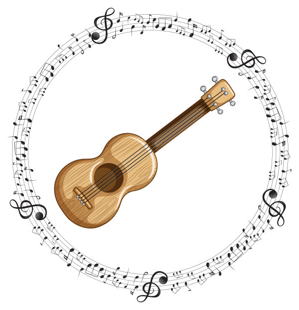 白色背景上有音符的四弦琴图片下载