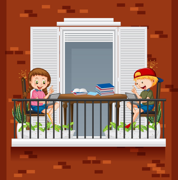 孩子们在阳台上做作业图片下载