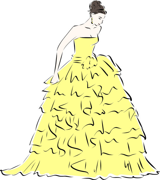 新娘穿着黄色的婚纱图片下载