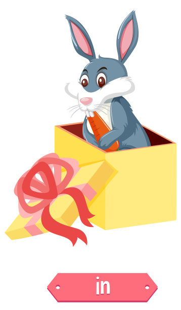 介词卡片与兔子在盒子里图片下载