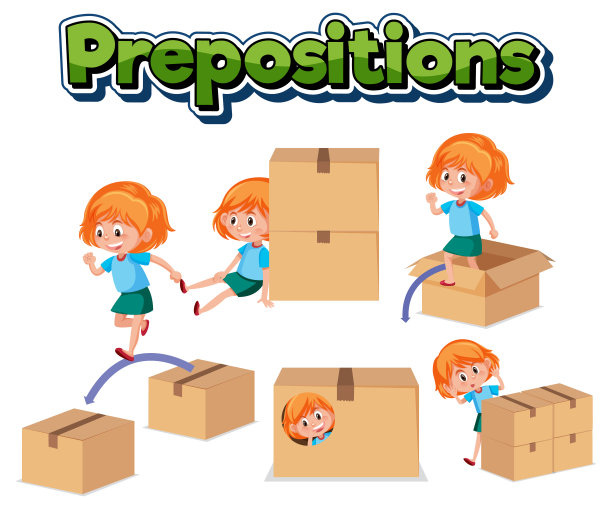 介词卡片设计与女孩和盒子图片下载