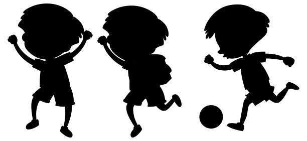 卡通人物的孩子剪影在白色背景图片下载