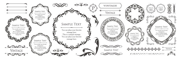 百货企业装饰设计。复古的设计材料。古董框架设计套装图片下载