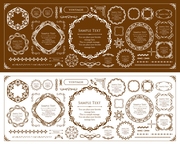 百货企业装饰设计。复古的设计材料。古董框架设计套装图片下载