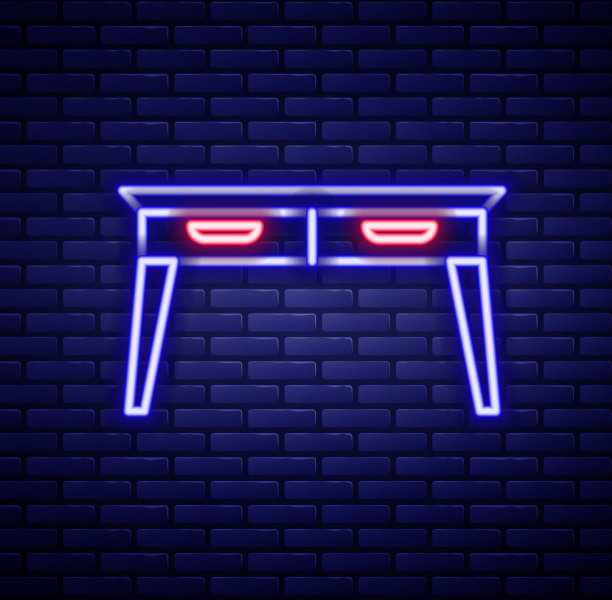 发光的霓虹灯线办公室办公桌图标孤立上图片下载