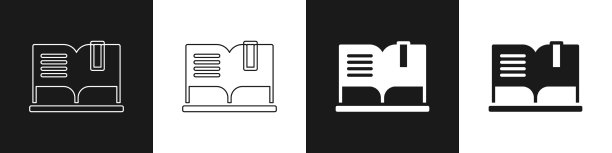 设置打开书图标孤立在黑色和白色图片下载