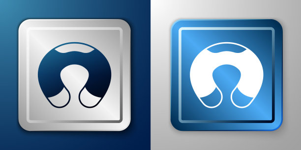 白色旅行颈枕图标孤立在蓝色和图片下载