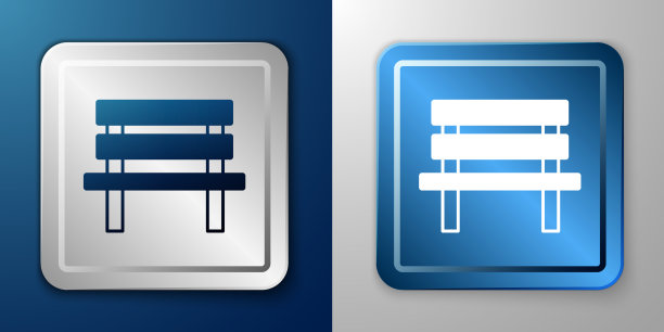 白色长凳图标孤立在蓝色和灰色上图片下载