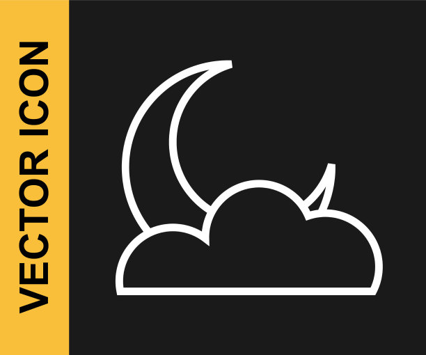 白线月亮和星星图标孤立在黑色图片下载