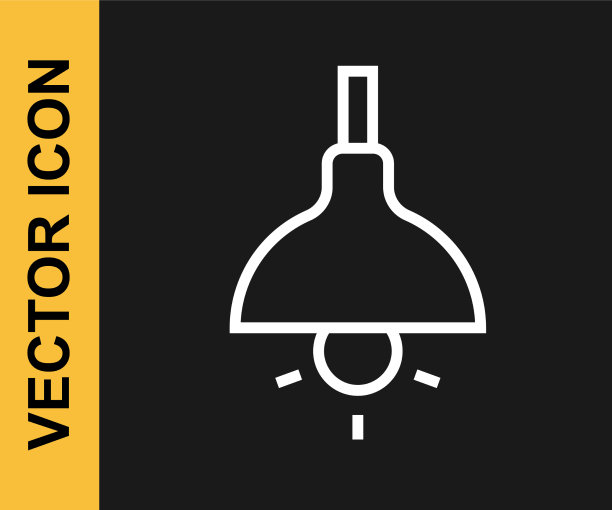 白色线灯挂图标孤立在黑色上图片下载