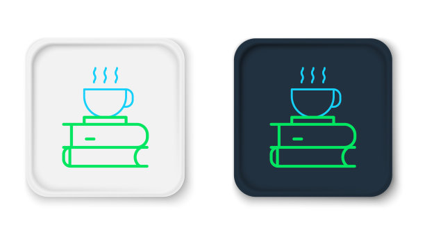 线条咖啡杯和书的图标孤立在白色图片下载