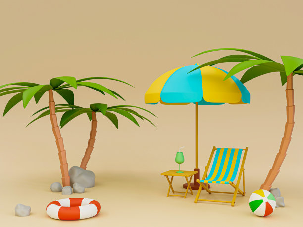 3d卡通海滩氛围。图片下载