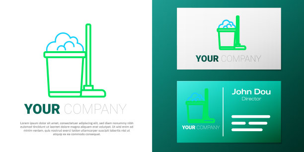 线拖把和桶图标孤立在白色图片下载