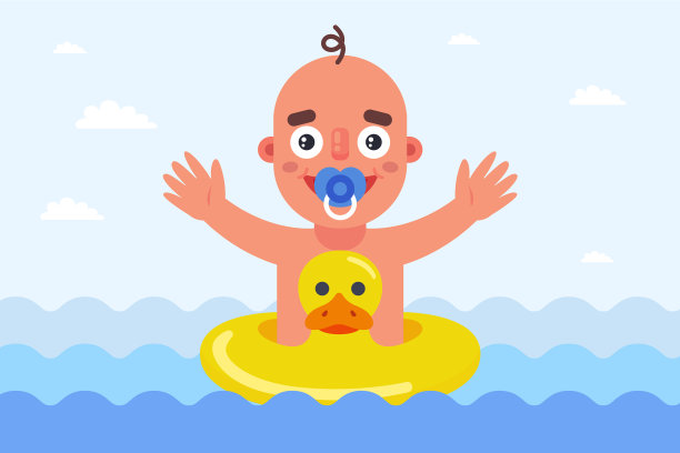 一个鸭子形状的救生圈在里面游泳图片下载