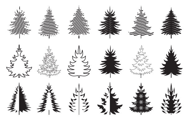 一套冬季轮廓圣诞树图片下载