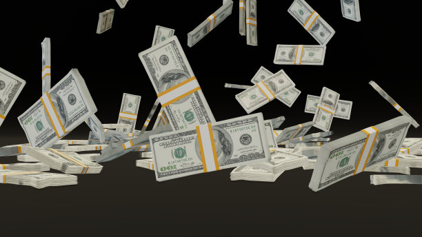 黑色背景上有很多钱。100美元钞票。成堆的钱。图片下载