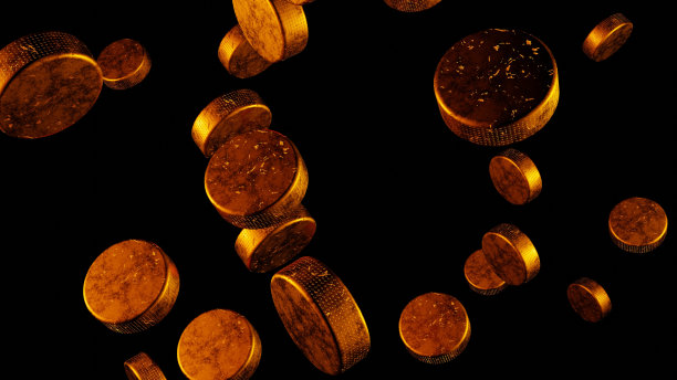 透明的背景上有许多金色的冰球。图片下载