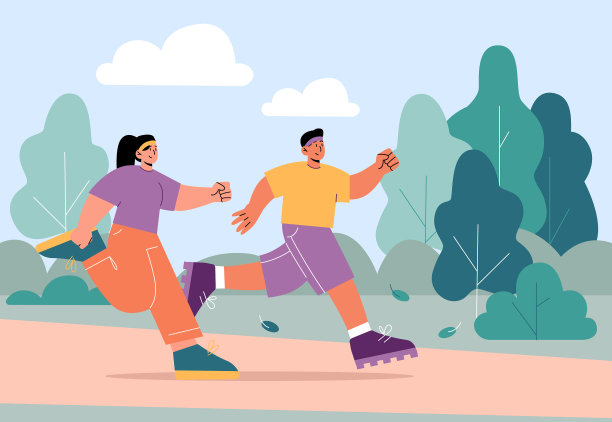 一对跑步的情侣在公园里一起慢跑图片下载