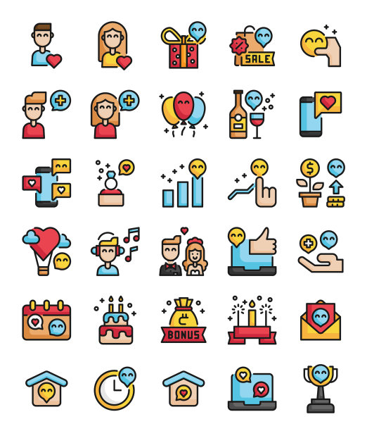 充满幸福的轮廓图标包图片下载